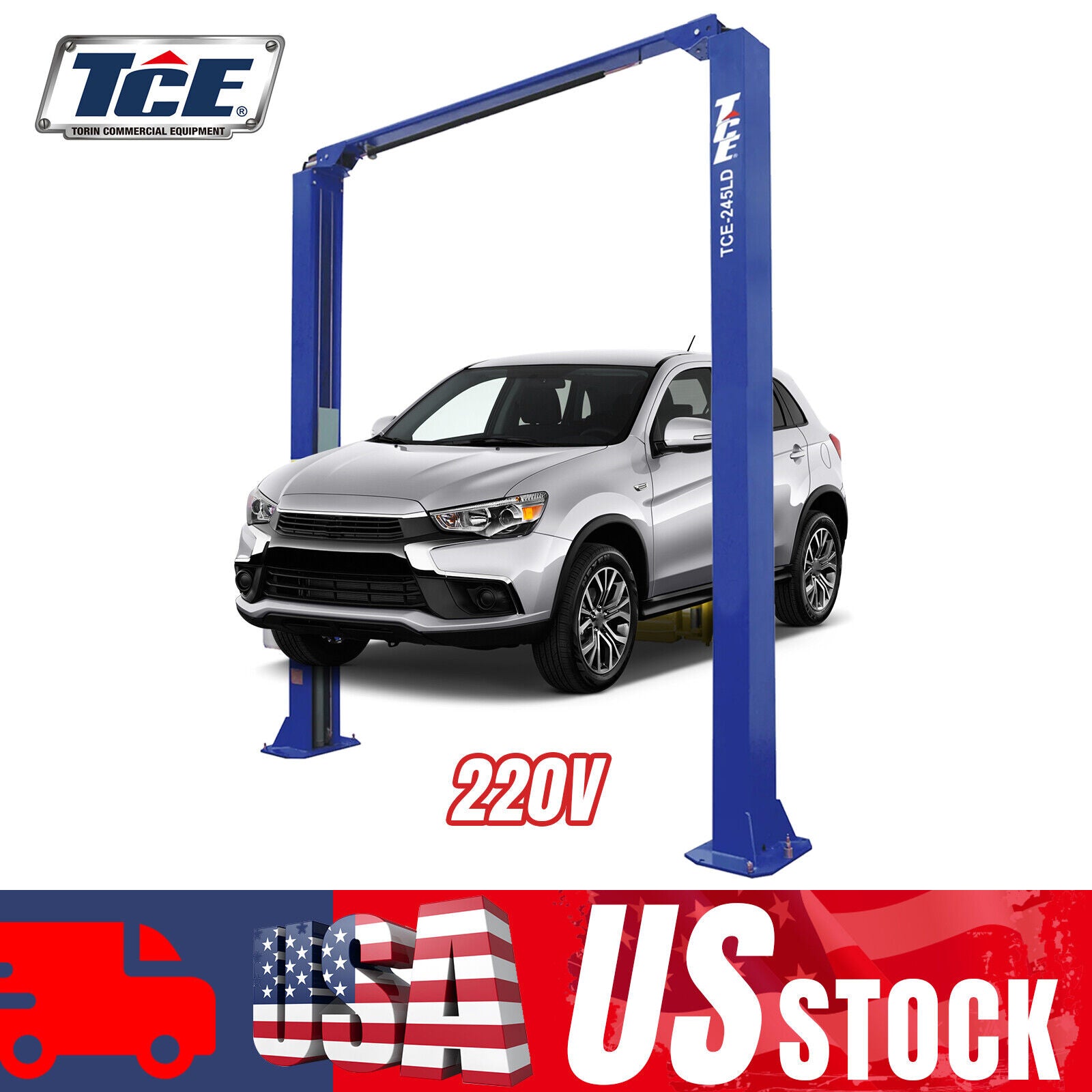 TCE 220V 10,000 LB clear-floor 2 Post Car Lift with truck adapters