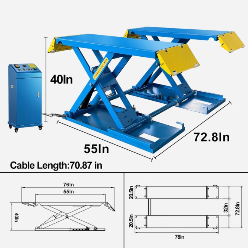 HPDMC Car Lift 8000 LBS Portable Car Lift with Electric Unlock, 40" Max Lift Height Heavy-Duty Hydraulic Vehicle Lift, Rolling Garage Auto Lift for SUVs, Trucks & Light Duty Vehicles, 110V
