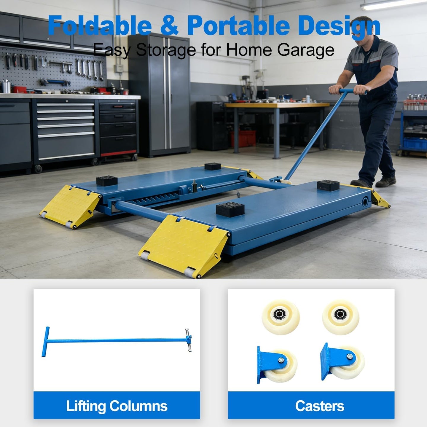 HPDMC Car Lift 8000 LBS Portable Car Lift with Electric Unlock, 40" Max Lift Height Heavy-Duty Hydraulic Vehicle Lift, Rolling Garage Auto Lift for SUVs, Trucks & Light Duty Vehicles, 110V