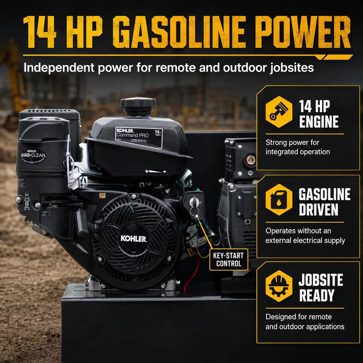 HPDMC Gas Powered Air Compressor 3‑in‑1 Two‑Stage Air Compressor/Generator/Welder Combo – 14 HP CH440 Engine