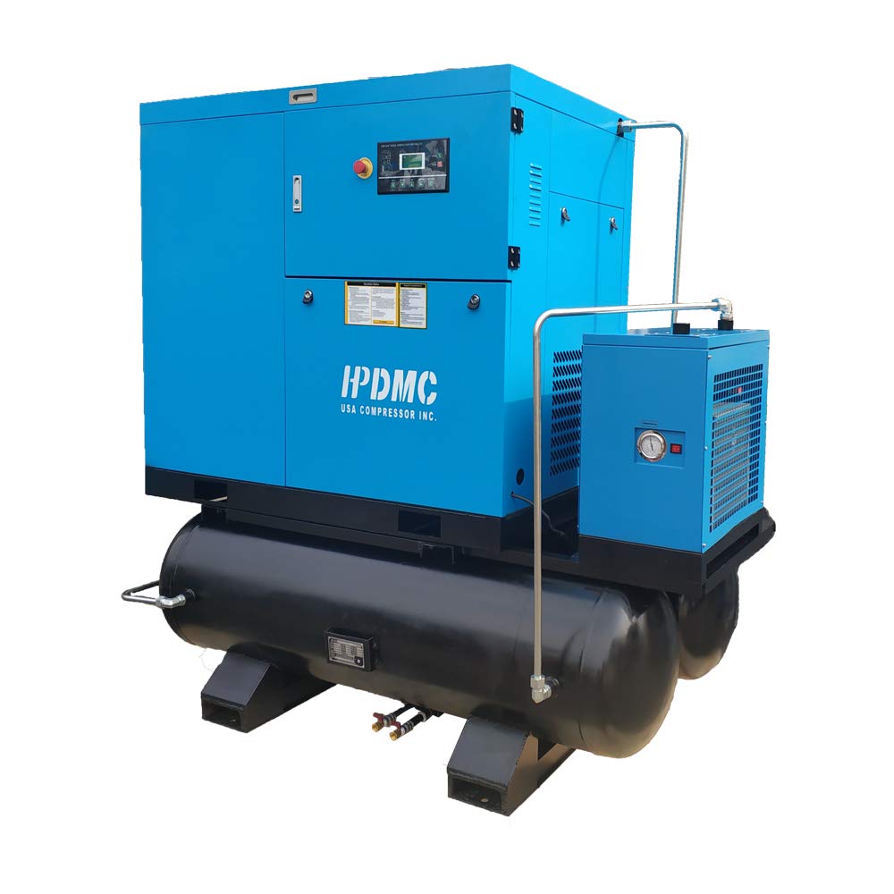 Rotary Screw Air Compressor with Tand & Air Dryer All in One Heavy Duty Air Compressed System