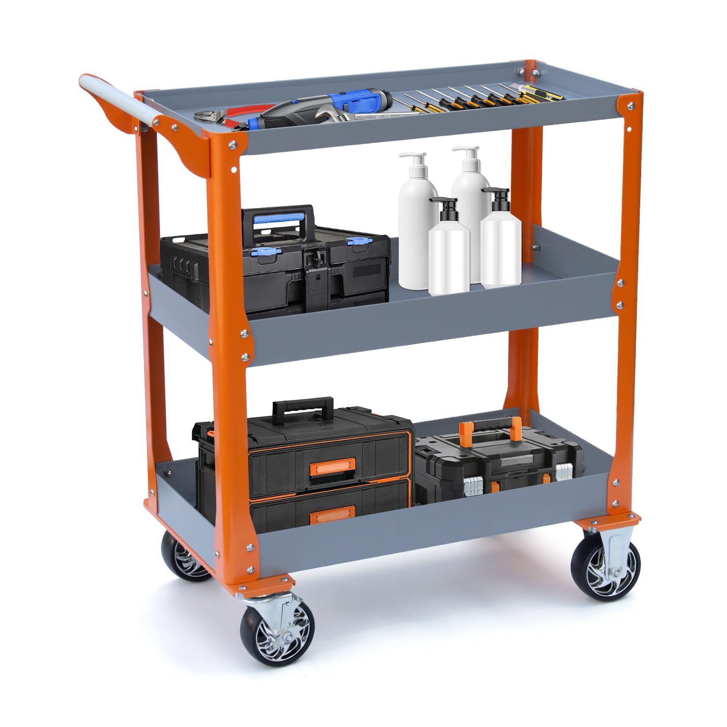 3-Tier Utility Cart 1000lbs Capacity Heavy Duty Metal Service Cart with Wheels