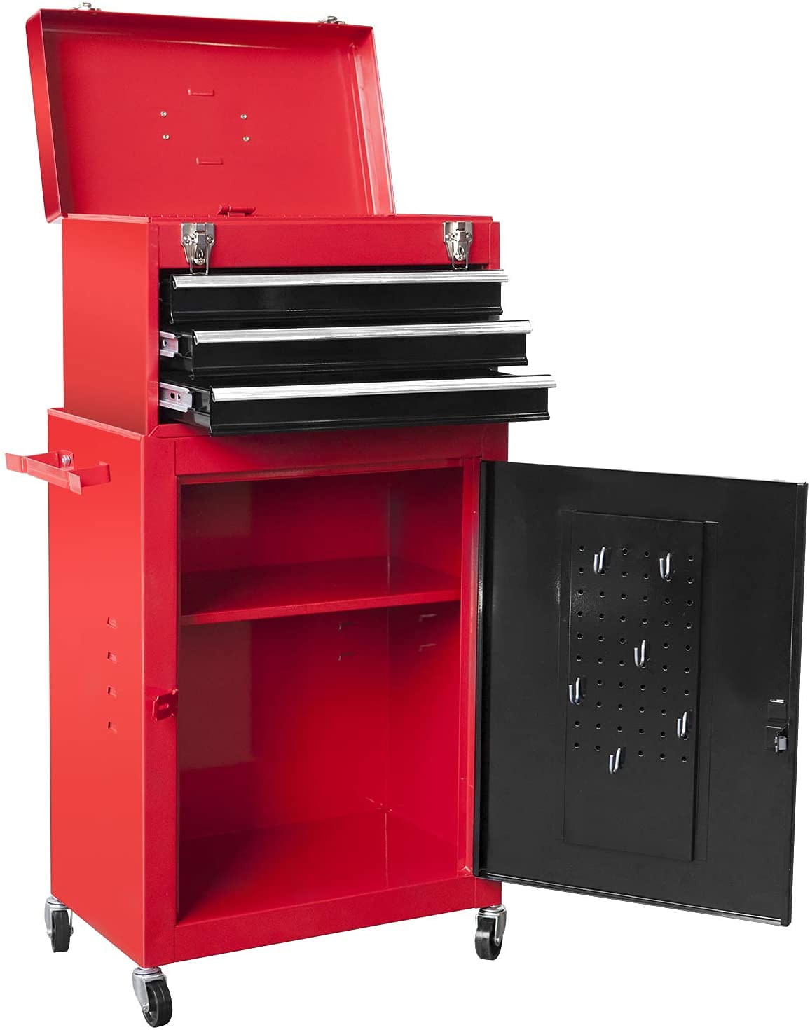 Red and Black Rolling Garage Workshop Tool Organizer