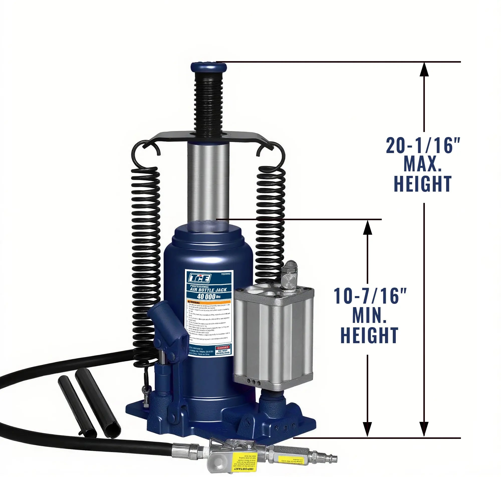 TCE 20 Ton Air/Manual Hydraulic Bottle Jack, 1 Year Warranty, Torin