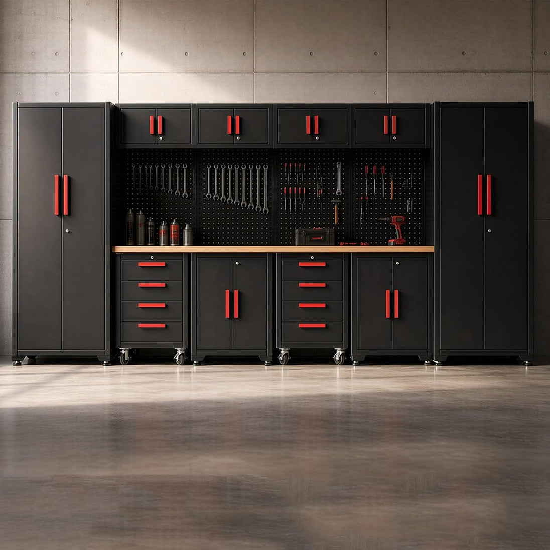 TCE Cabinet Set TCE Garage Storage Cabinets System, 12Pcs Workshop Cabinet Set in Black