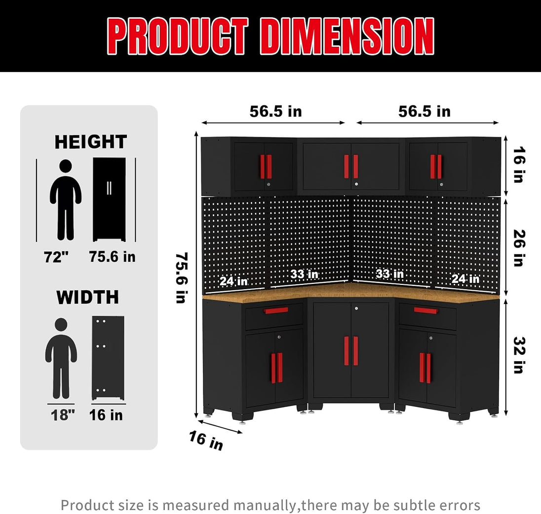 TCE Cabinet Set TCE Garage Storage Cabinets System, 10-Pcs Corner Cabinet Set in Black