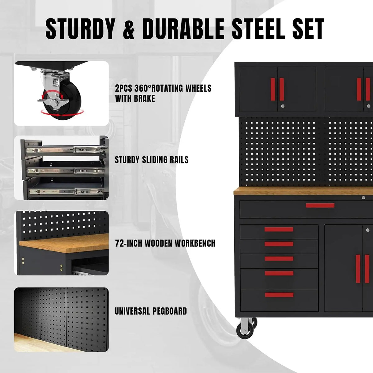 TCE Cabinet Set TCE Heavy-Duty Rolling Tool Chest Cabinet Mobile Tool Cabinet on Wheels