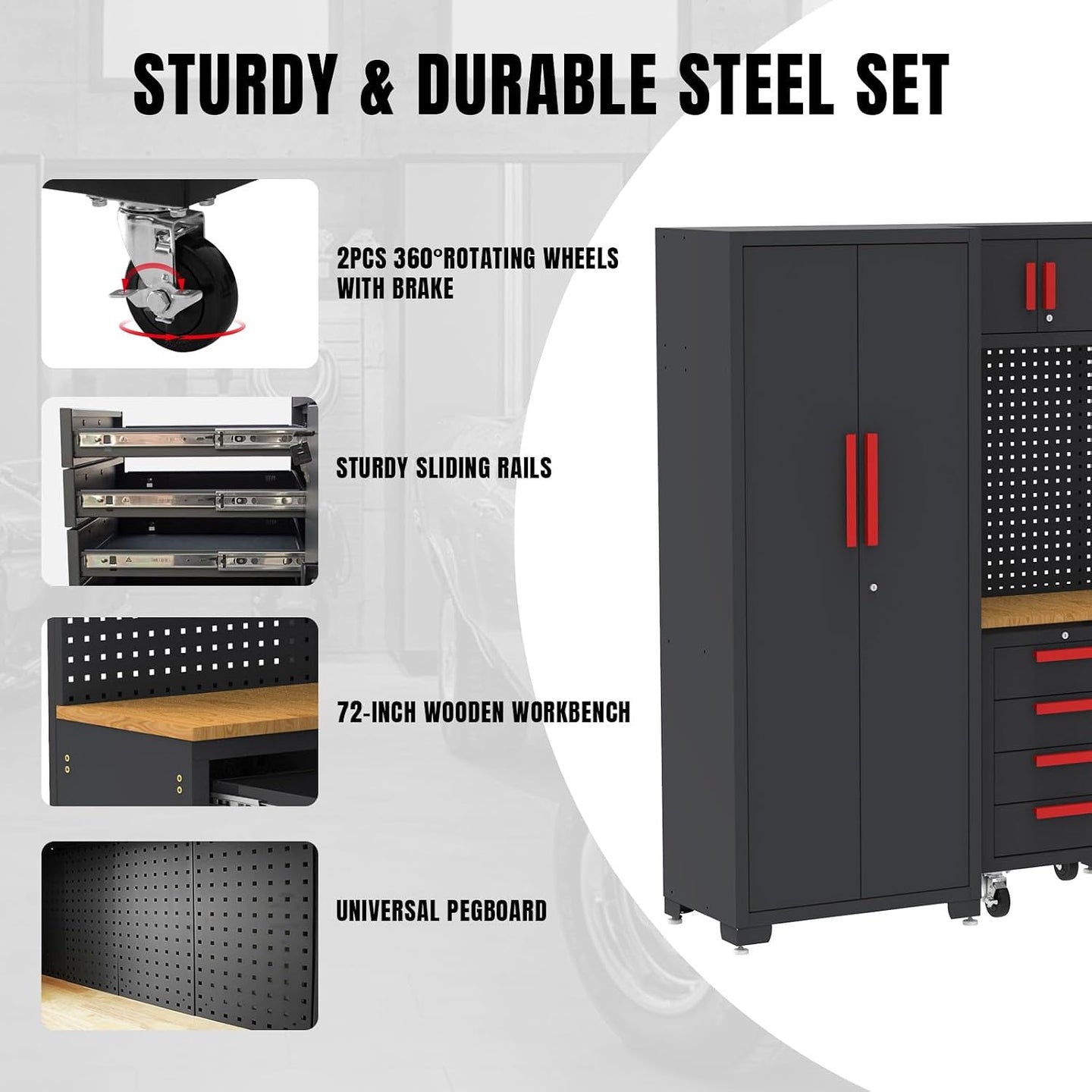 TCE Cabinet Set TCE Garage Storage Cabinets System, 6-Pcs Workshop Cabinet Set in Black