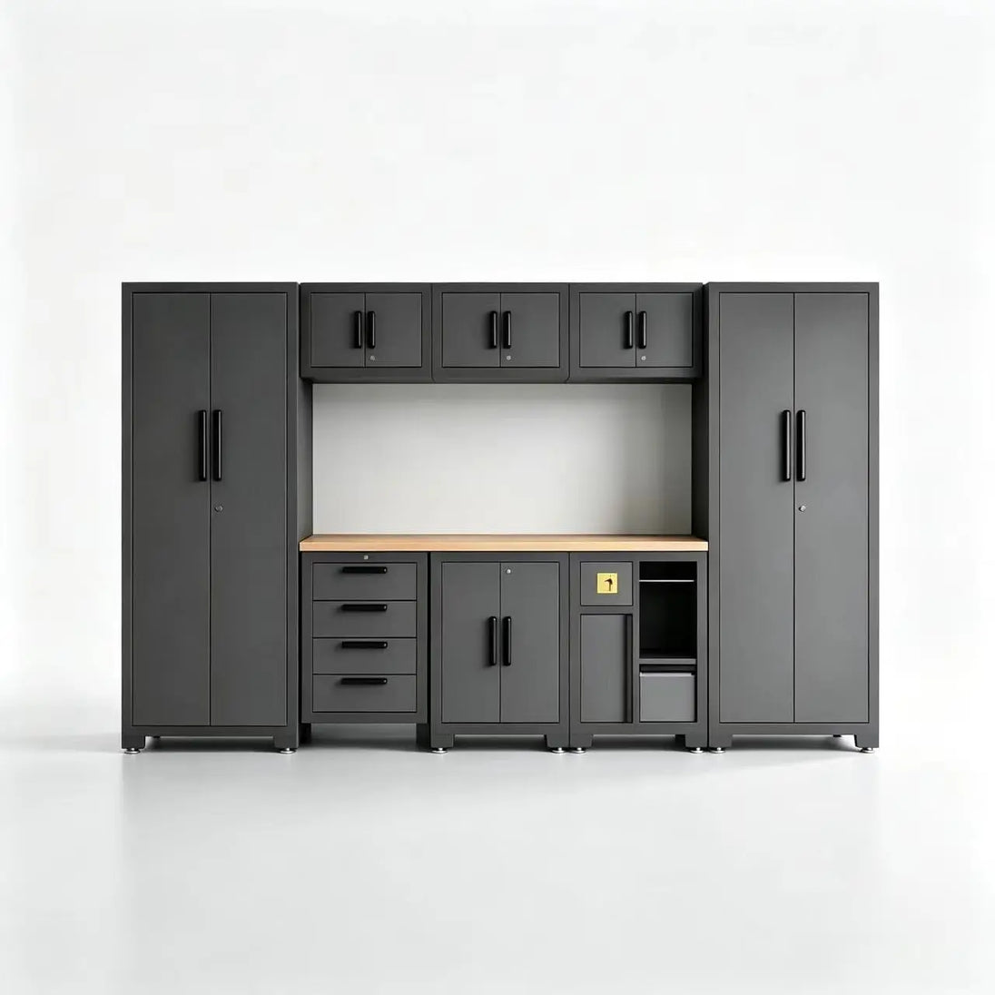 TCE Cabinet Set Tce Garage Cabinets Storage System, 9-Pcs Included Steel Cabinets Drawers Rolling Chest and Trash Can Cabinet, Locked Storage Cabinet, Perfect for Organizing Garage and Tools, 2-Year Warranty
