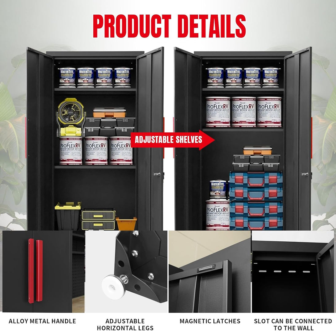 TCE Cabinet Set TCE Garage Storage Cabinets System, 16-Pcs Workshop Cabinet Set in Black, Included Steel Cabinets Drawers Rolling Chest and Pegboard,Locked Garage Storage Cabinet, 2-Year Warranty