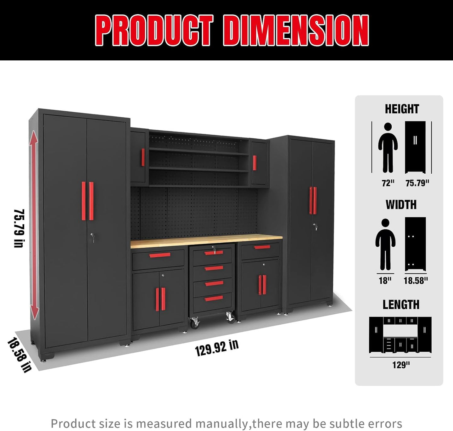 TCE Cabinet Set TCE Garage Storage Cabinets System, 16-Pcs Workshop Cabinet Set in Black, Included Steel Cabinets Drawers Rolling Chest and Pegboard,Locked Garage Storage Cabinet, 2-Year Warranty