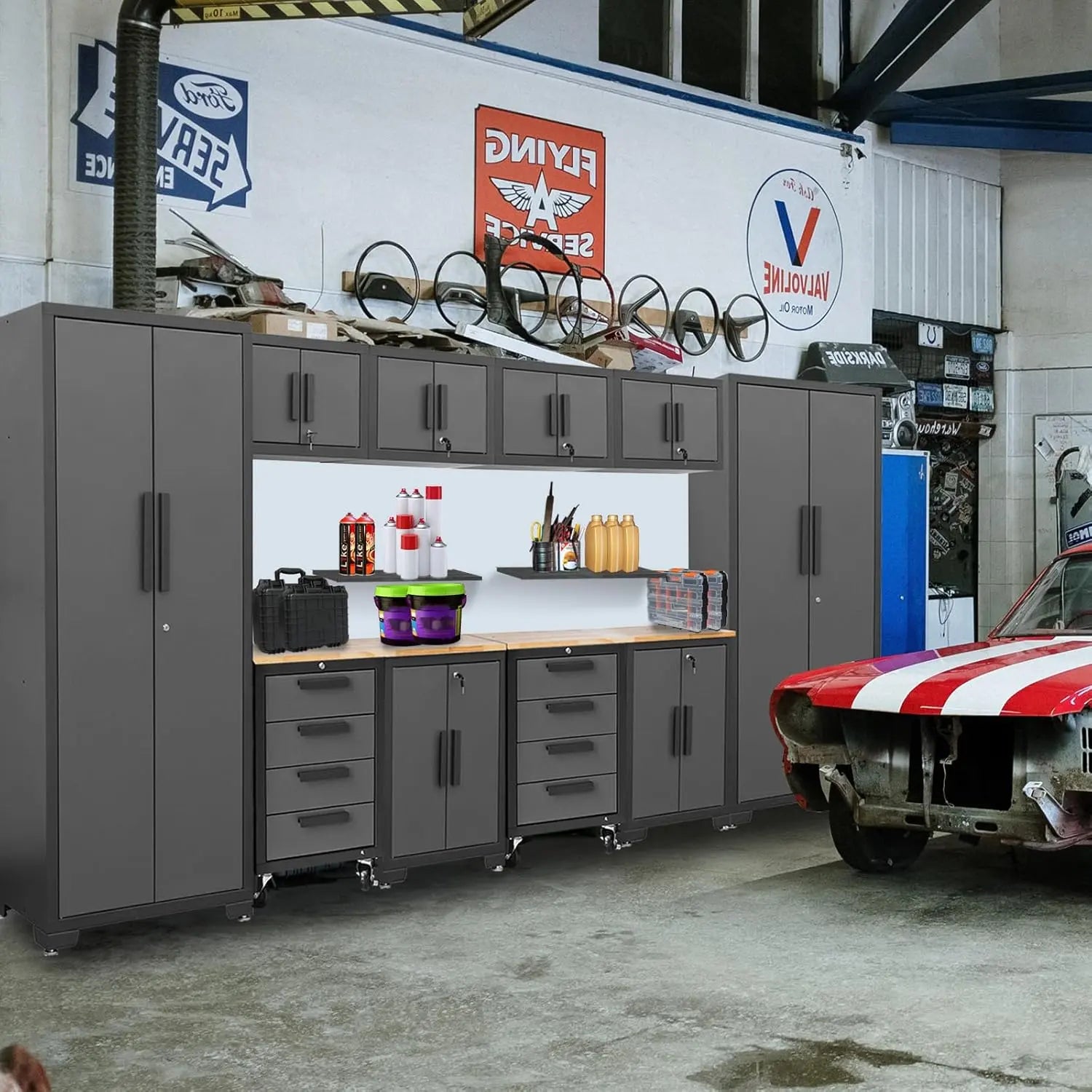 TCE 12 Piece Garage Storage Cabinet Set: Workshop Tool Organizer Chest