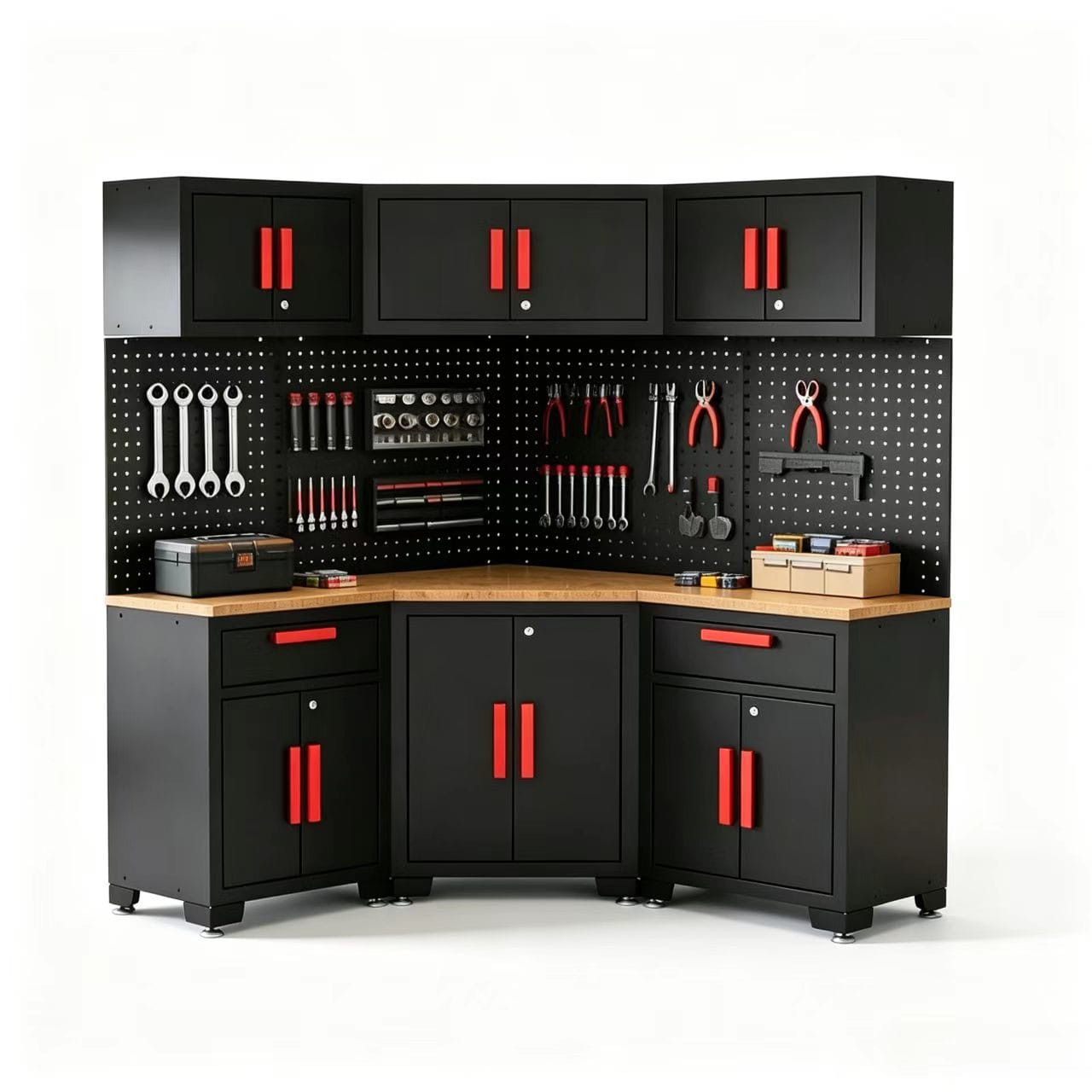 TCE Cabinet Set Free Terminal Shipping TCE Garage Storage Cabinets System, 10-Pcs Corner Cabinet Set in Black
