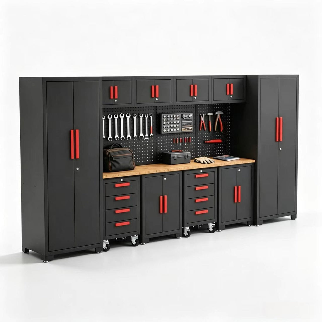 TCE Cabinet Set Free Terminal Shipping TCE Garage Storage Cabinets System, 12Pcs Workshop Cabinet Set in Black
