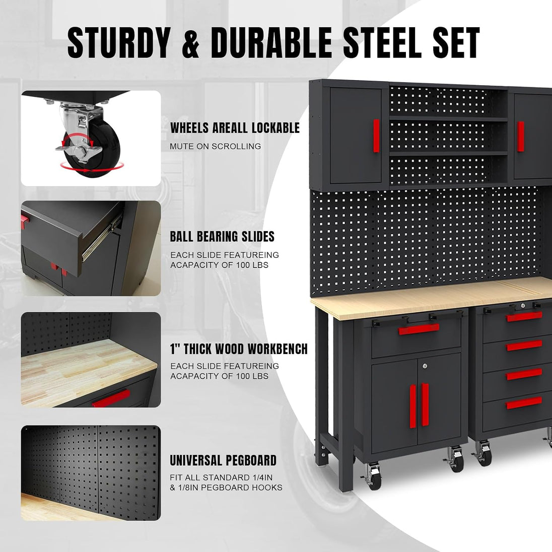 TCE Cabinet Set TCE Garage Storage Cabinets System, 6-Pcs Workshop Cabinet Set in Black