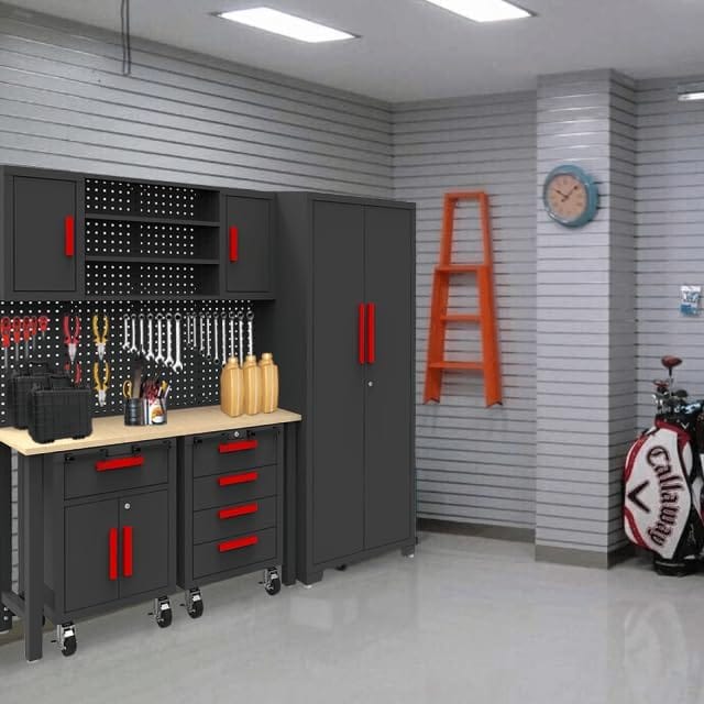TCE Cabinet Set TCE Garage Storage Cabinets System, 6-Pcs Workshop Cabinet Set in Black