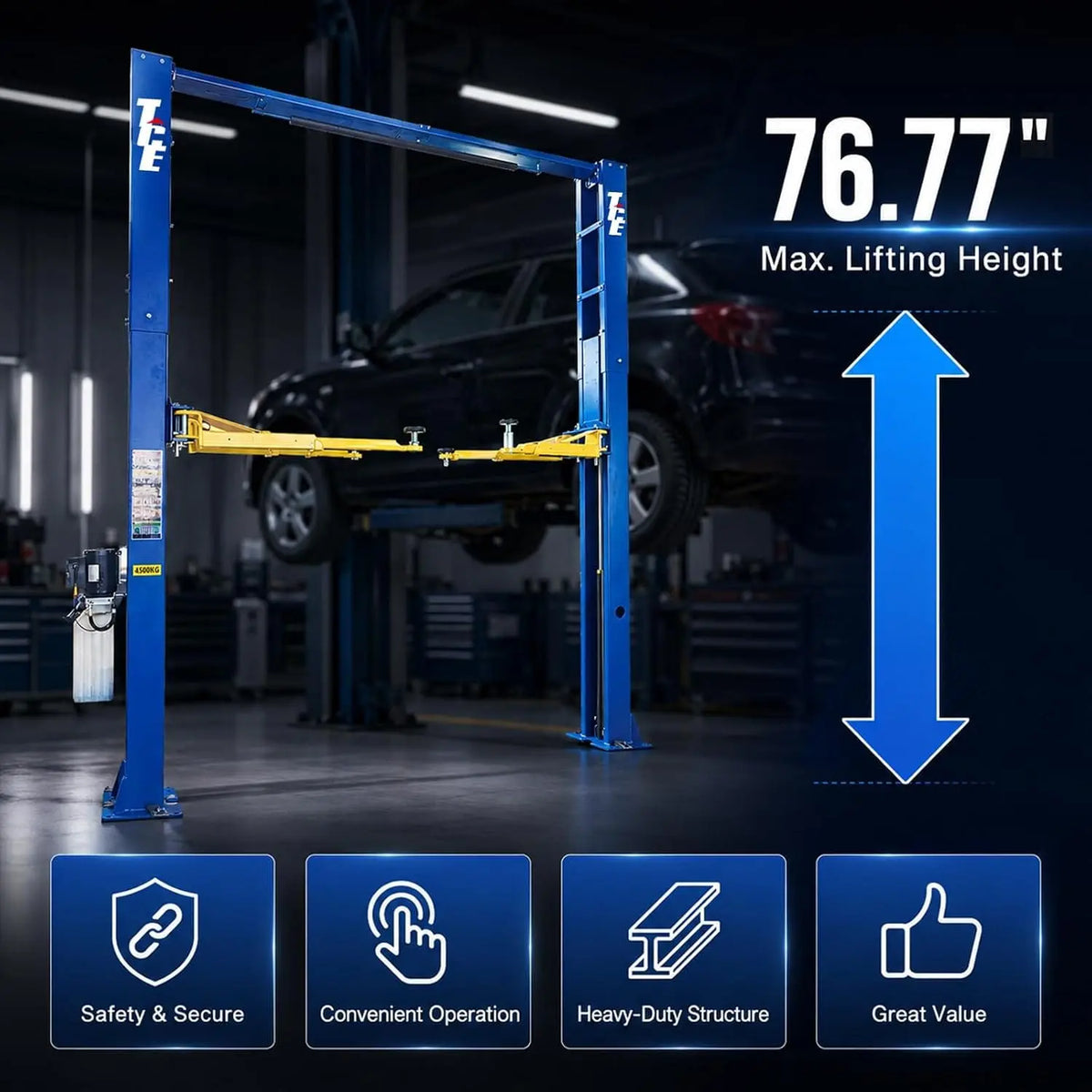 TCE Car Lift TCE 2-Post Car Lift 220V 10,000 LBs Capacity Overhead, Auto Truck Hoist Equipment with Adapters, 2-Year Warranty, TRJR-245LD
