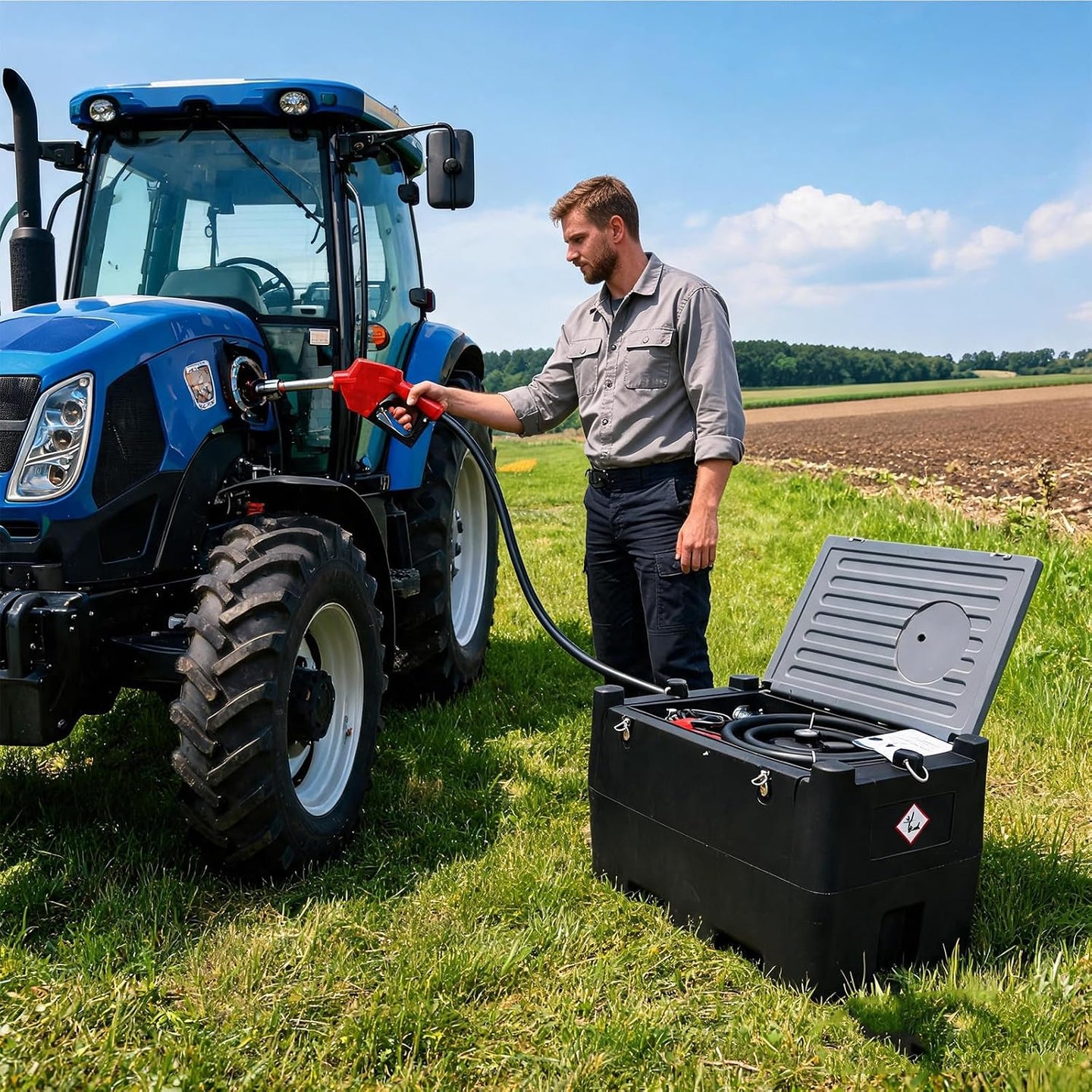 TCE Disesl Transfer Tank TCE 48 Gallon Capacity Portable Fuel Transfer Tank, Disesl Fuel Tank with 10.6 Gpm Flow Rate and 12V Transfer Tank Pump, 13.1ft Hose, for Easy Fuel Transportation Black and Grey