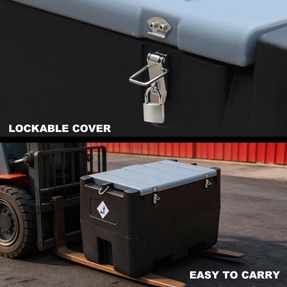 TCE Disesl Transfer Tank TCE 48 Gallon Capacity Portable Fuel Transfer Tank, Disesl Fuel Tank with 10.6 Gpm Flow Rate and 12V Transfer Tank Pump, 13.1ft Hose, for Easy Fuel Transportation Black and Grey