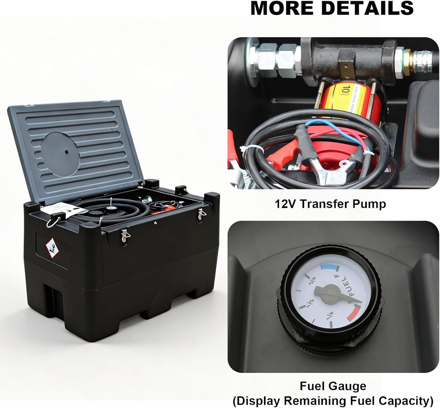 TCE Disesl Transfer Tank TCE 48 Gallon Capacity Portable Fuel Transfer Tank, Disesl Fuel Tank with 10.6 Gpm Flow Rate and 12V Transfer Tank Pump, 13.1ft Hose, for Easy Fuel Transportation Black and Grey