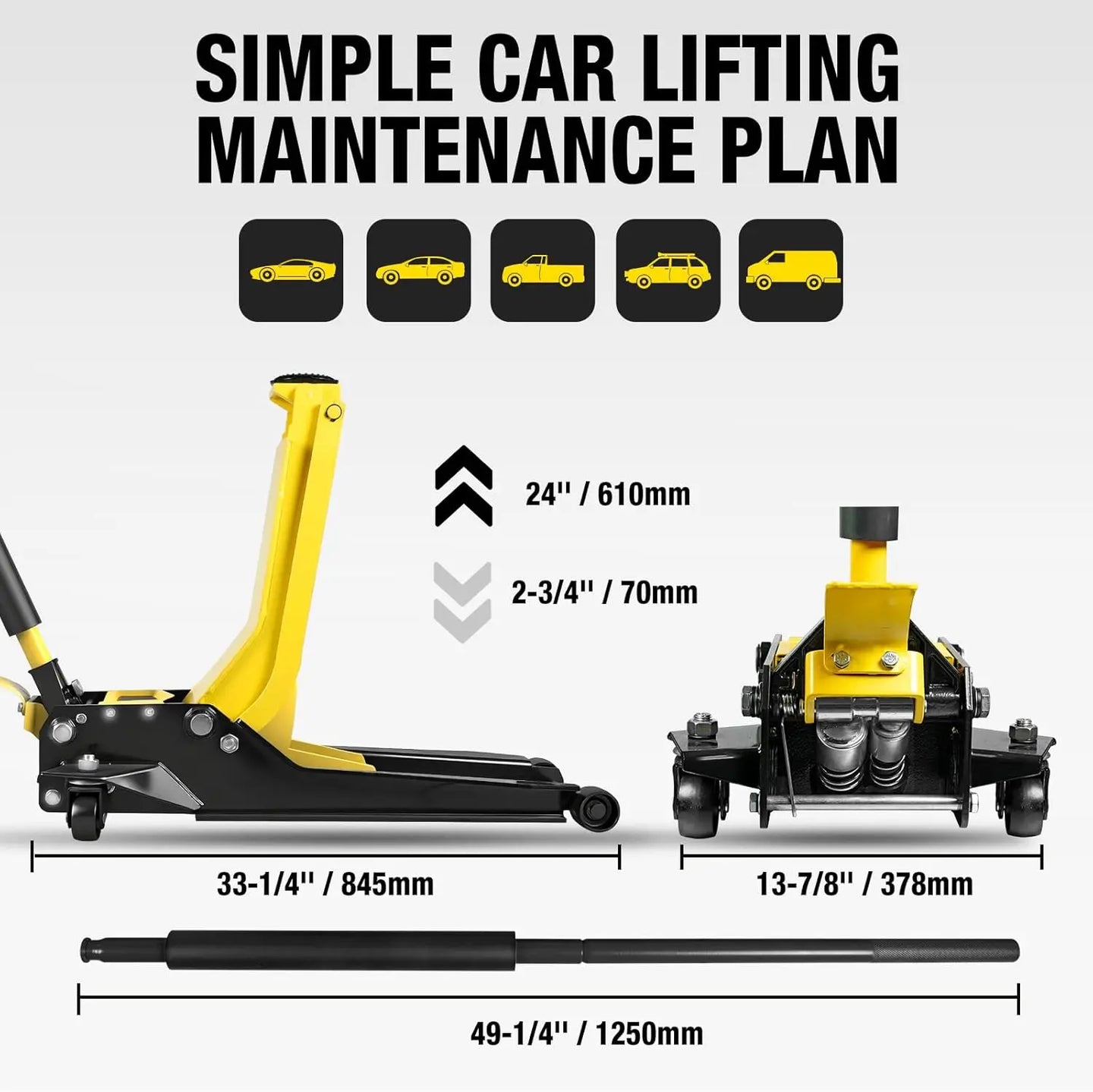 TCE Floor Jack 2 Ton Extra Long Reach Floor Jack Hydraulic Low Profile Floor Jack with Foot Pedal and Dual Piston Quick Lift Pump, Home and Workshop Car Maintenance for Various Vehicles
