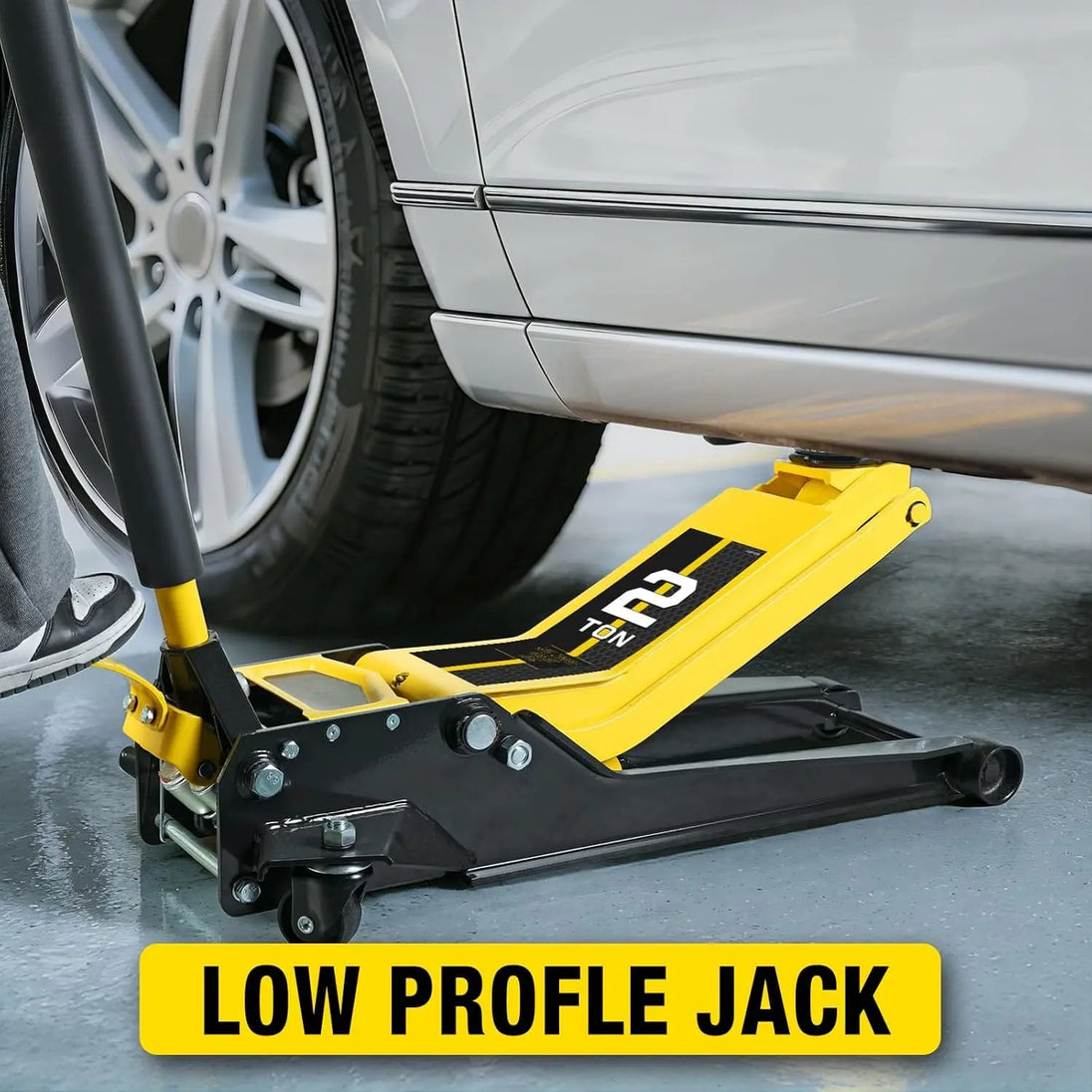 TCE Floor Jack 2 Ton Extra Long Reach Floor Jack Hydraulic Low Profile Floor Jack with Foot Pedal and Dual Piston Quick Lift Pump, Home and Workshop Car Maintenance for Various Vehicles