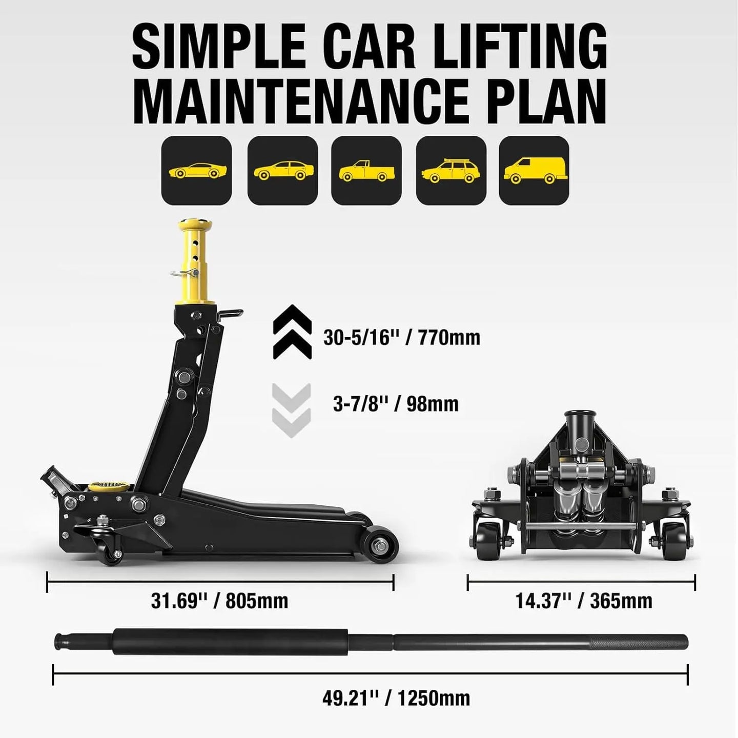 TCE Floor Jack TCE Foldable Floor Jack 3 Ton Low and High Profile Professional Service Jack with Dual Piston Quick Lift Pump, Home and Workshop Car Maintenance for Various Vehicles