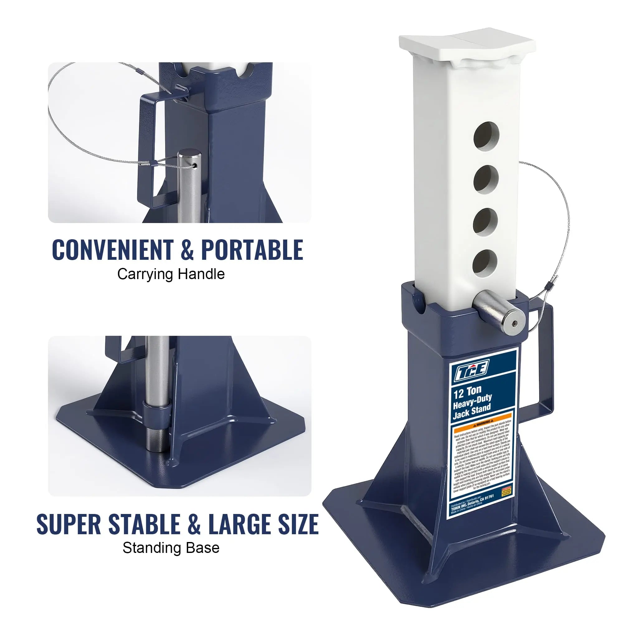 TCE 12 Ton Heavy Duty Jack Stands, 1 Year Warranty, TZ120005-BL