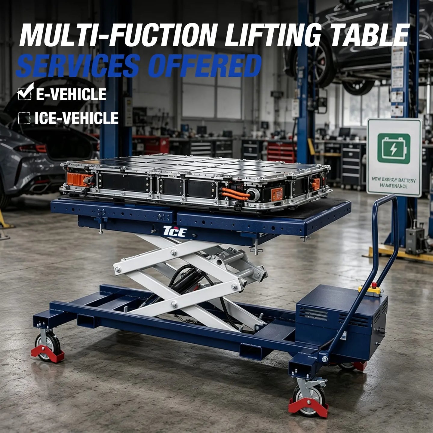 TCE Lift Table TCE 1.5 Ton Electric Scissor Platform Lifting Table Cart for New Energy Vehicles, 3 Year Warranty, ATDP15003-BL