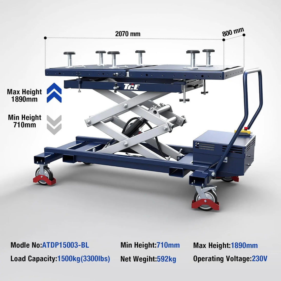 TCE Lift Table TCE 1.5 Ton Electric Scissor Platform Lifting Table Cart for New Energy Vehicles, 3 Year Warranty, ATDP15003-BL