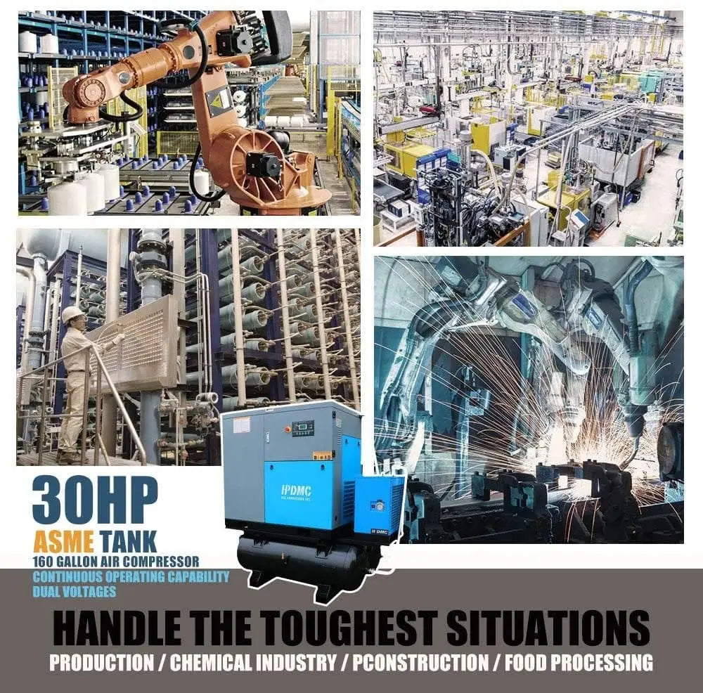 HPDMC Air Compressor Rotary Screw Air Compressor with Tand & Air Dryer All in One Heavy Duty Air Compressed System