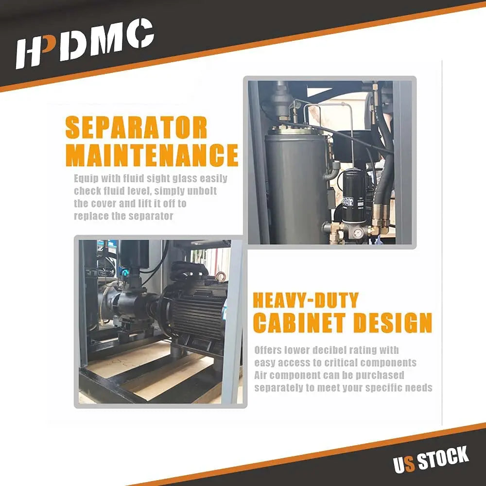 HPDMC Air Compressor Rotary Screw Air Compressor with Tand & Air Dryer All in One Heavy Duty Air Compressed System