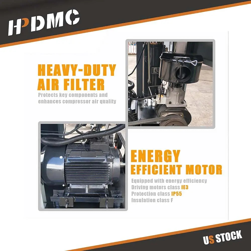 HPDMC Air Compressor Rotary Screw Air Compressor with Tand & Air Dryer All in One Heavy Duty Air Compressed System