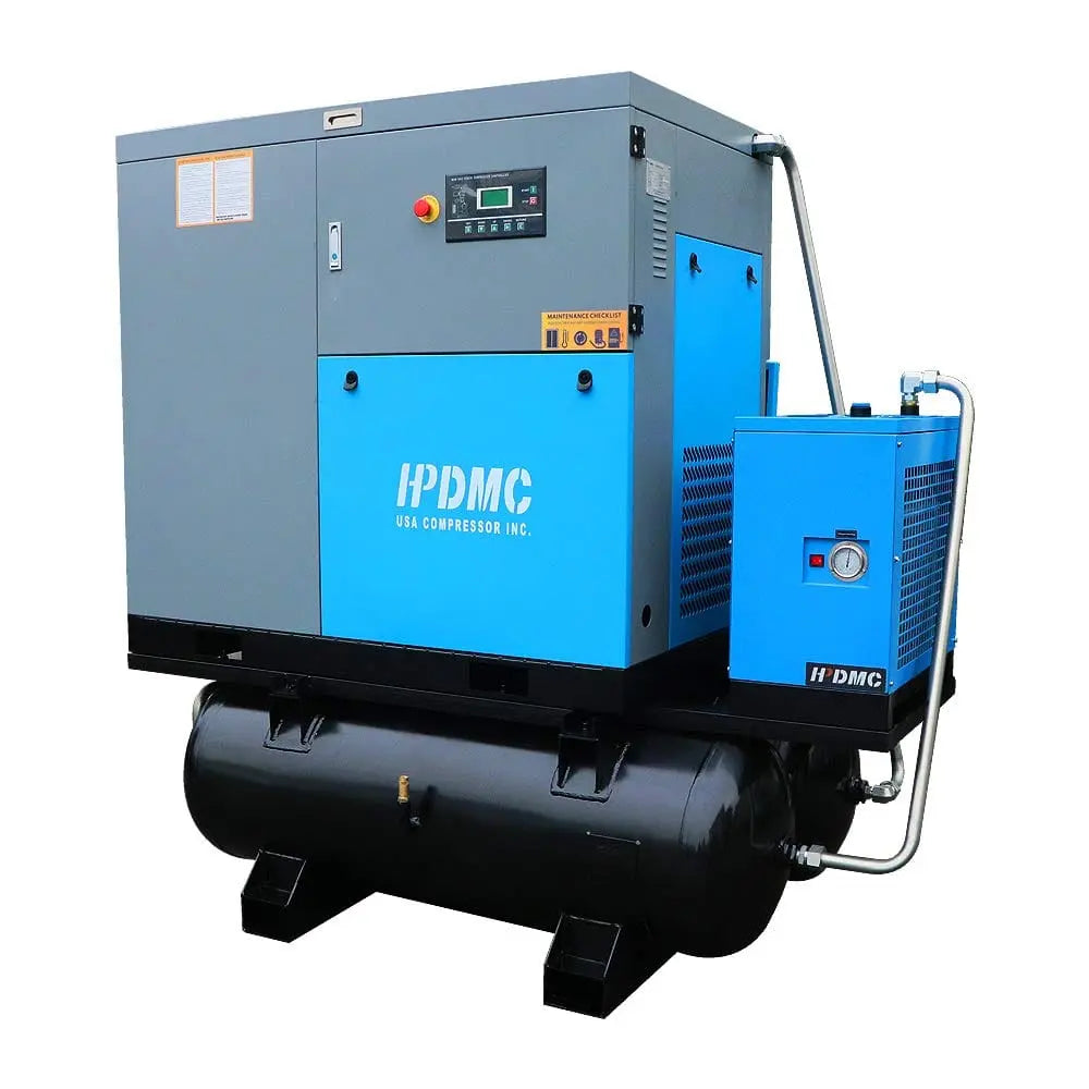 HPDMC Air Compressor 230V or 460V For 22KW/30HP Rotary Screw Air Compressor with Tand & Air Dryer All in One Heavy Duty Air Compressed System
