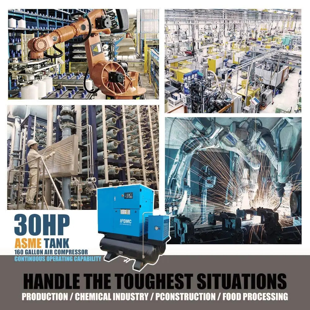 HPDMC Air Compressor Rotary Screw Air Compressor with Tand & Air Dryer All in One Heavy Duty Air Compressed System