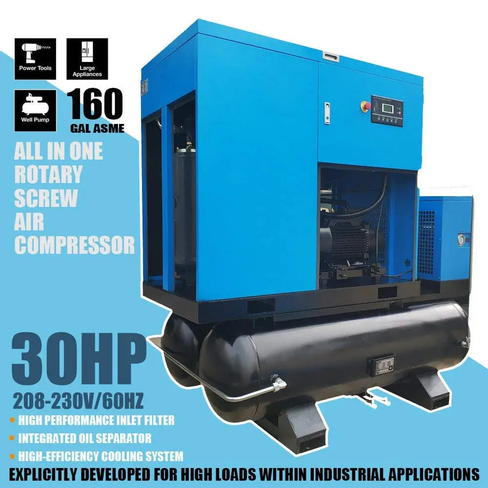 HPDMC Air Compressor Rotary Screw Air Compressor with Tand & Air Dryer All in One Heavy Duty Air Compressed System