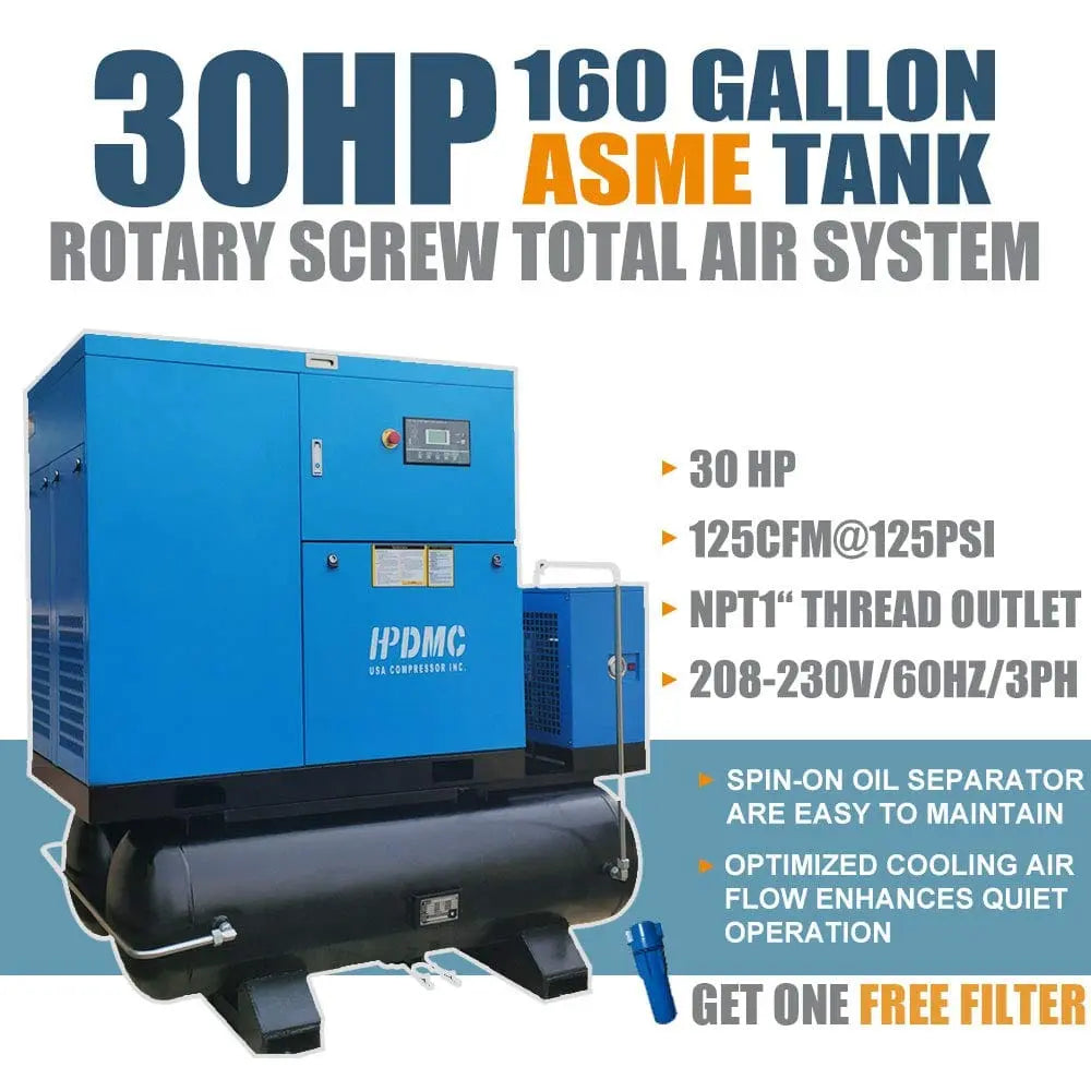 HPDMC Air Compressor Rotary Screw Air Compressor with Tand & Air Dryer All in One Heavy Duty Air Compressed System