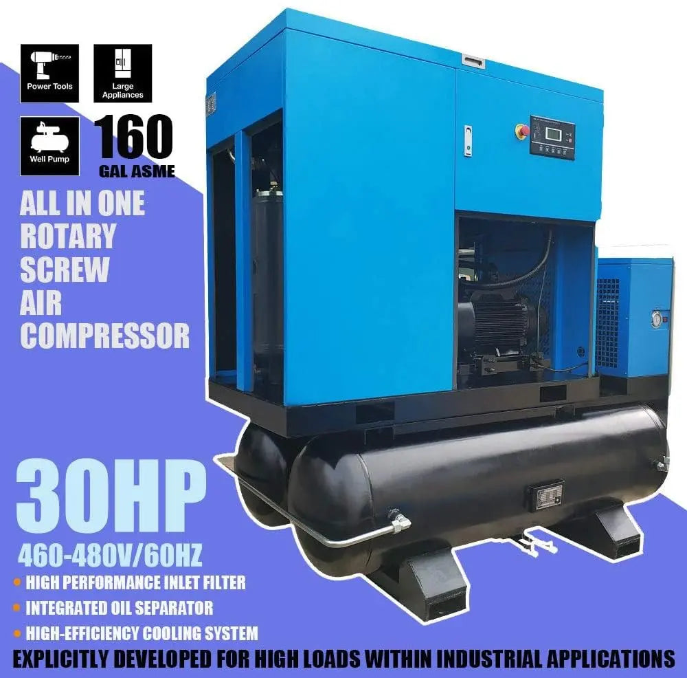 HPDMC Air Compressor Rotary Screw Air Compressor with Tand & Air Dryer All in One Heavy Duty Air Compressed System