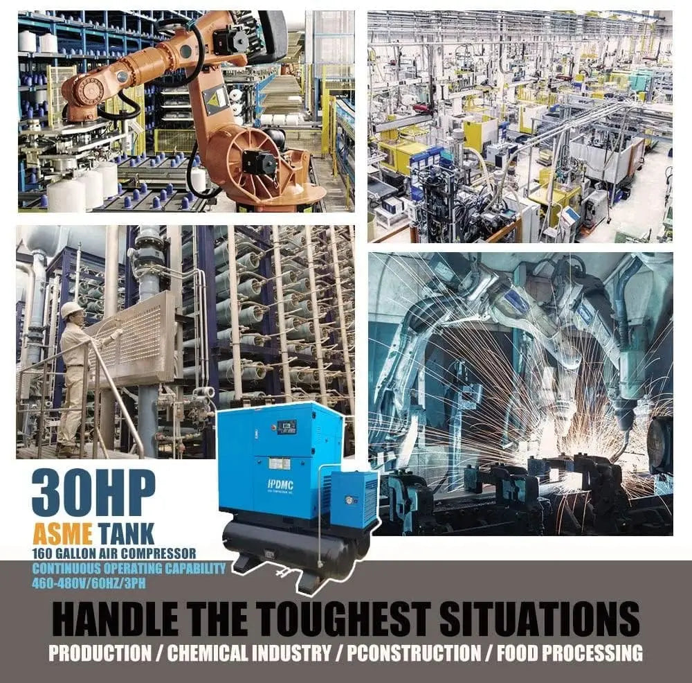 HPDMC Air Compressor Rotary Screw Air Compressor with Tand & Air Dryer All in One Heavy Duty Air Compressed System