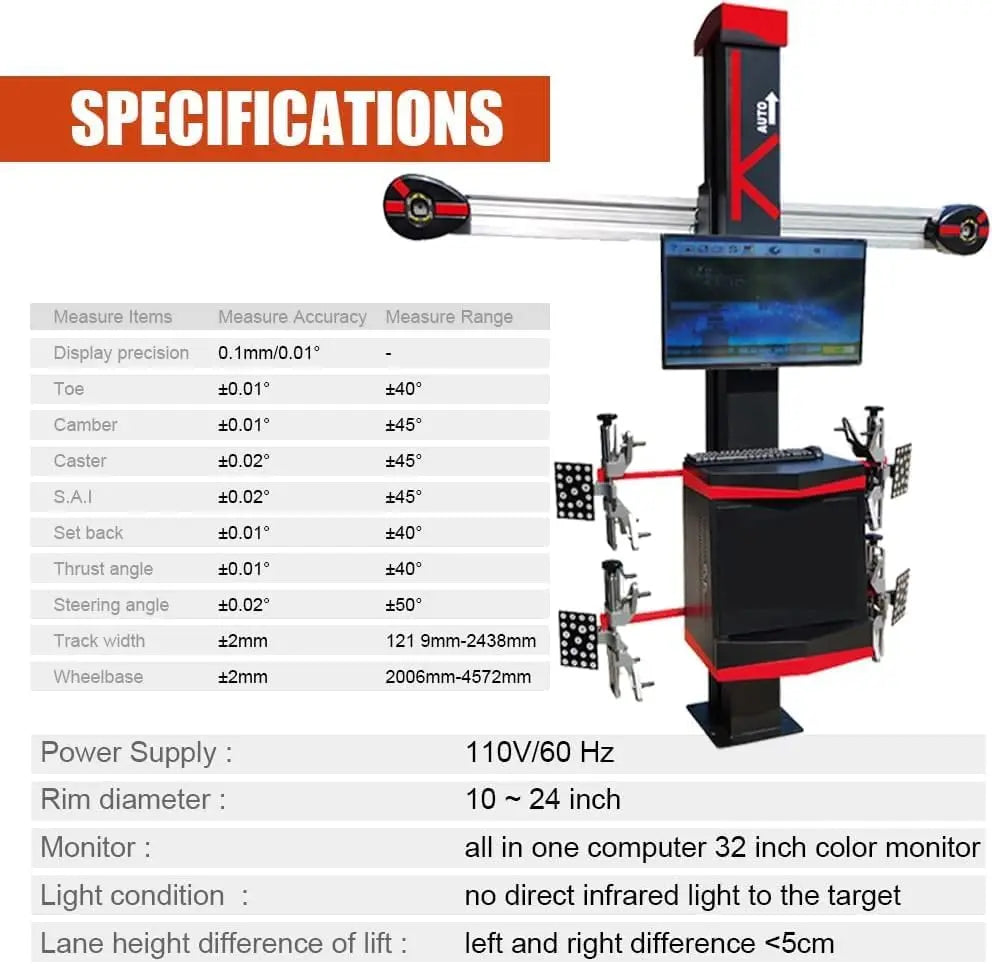 Torin Inc. 3D Wheel Alignment Machine, Dual Screen, 10–23.5" Rim Size, Short Roll Compensation, for 4-Post Lifts