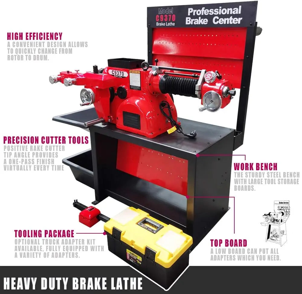 Torin Inc. Heavy-Duty Combination Disc/Drum Brake Lathe Machine w/Bench & Standard Tooling Adapter Package