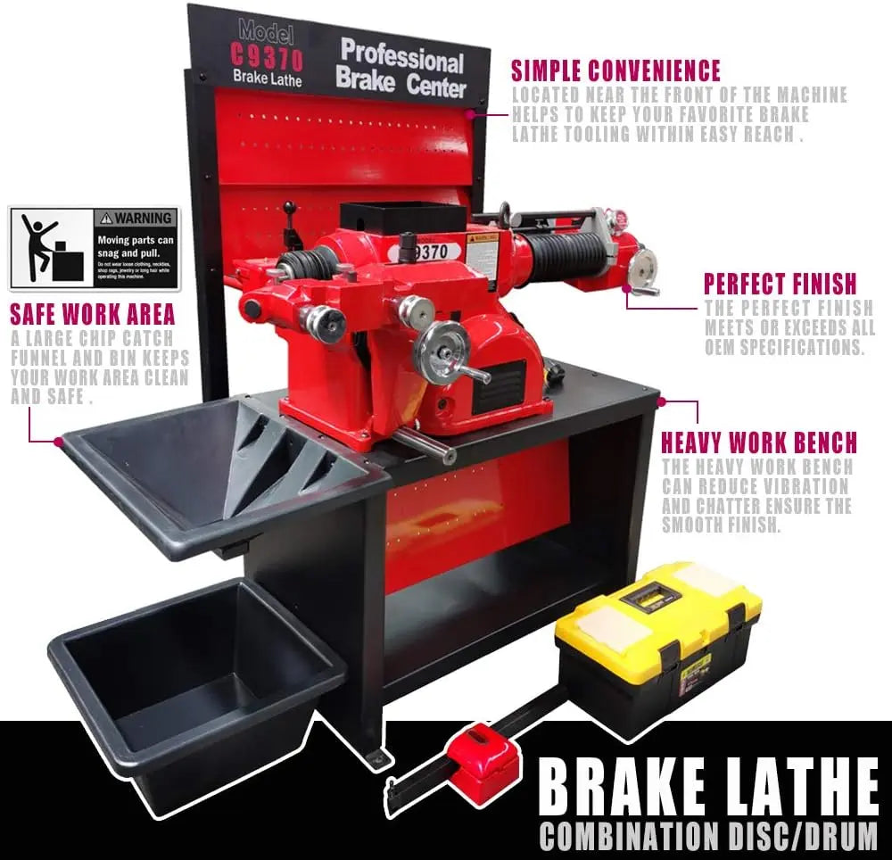 Torin Inc. Heavy-Duty Combination Disc/Drum Brake Lathe Machine w/Bench & Standard Tooling Adapter Package