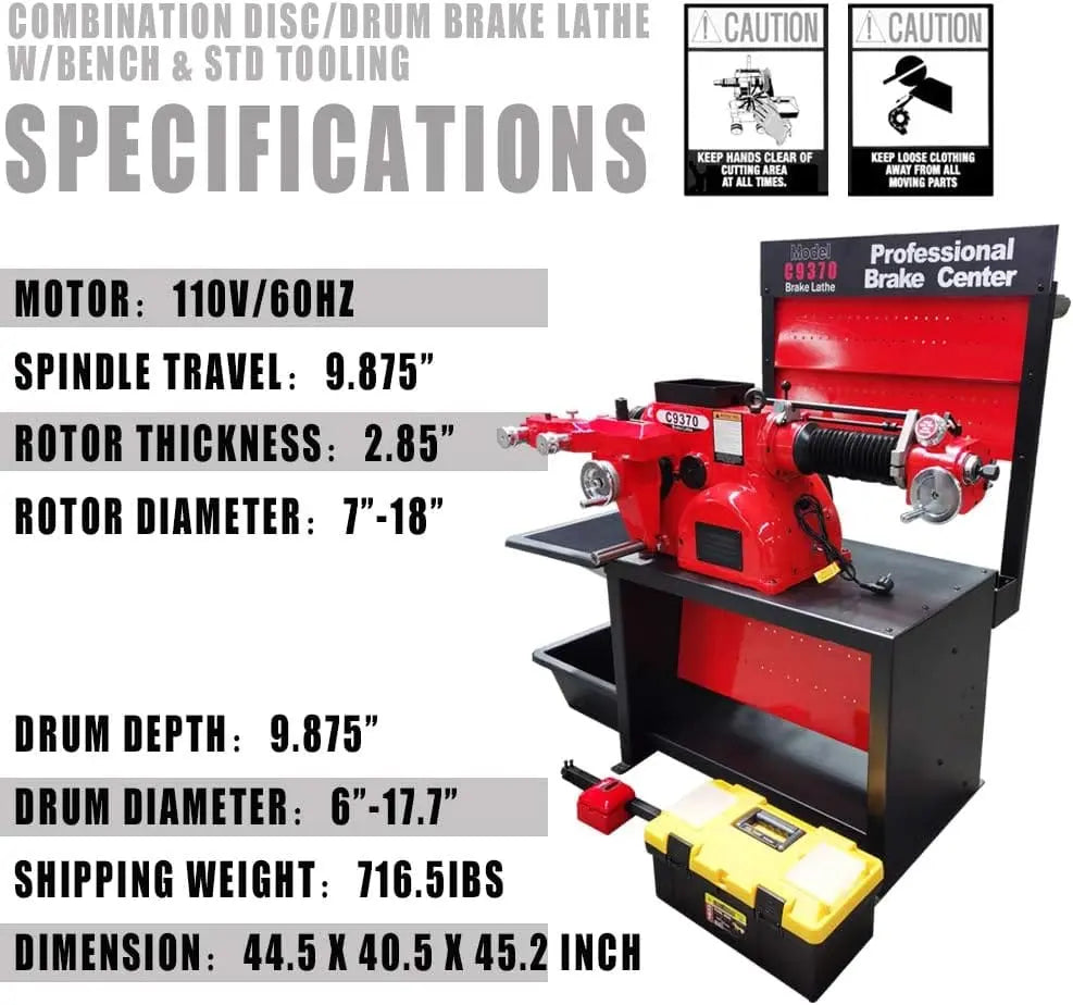 Torin Inc. Heavy-Duty Combination Disc/Drum Brake Lathe Machine w/Bench & Standard Tooling Adapter Package