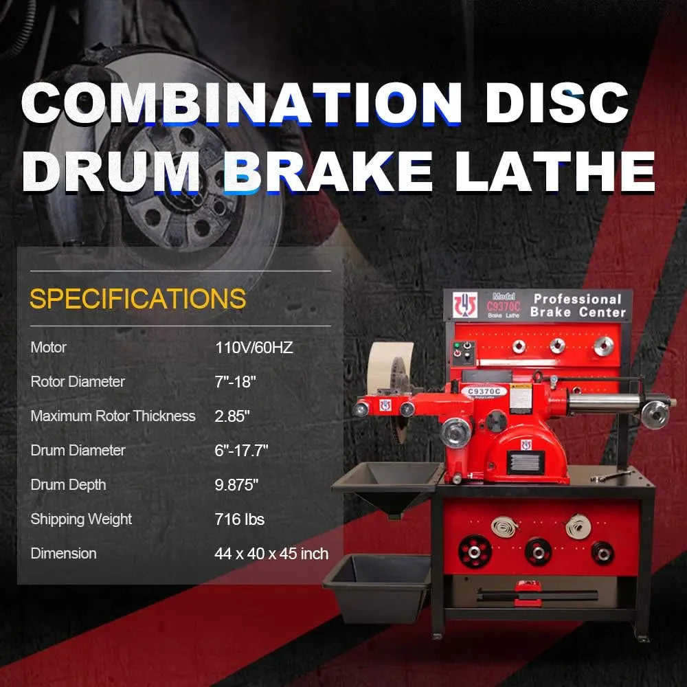 Torin Inc. Heavy-Duty Combination Disc/Drum Brake Lathe Machine w/Bench & Standard Tooling Adapter Package