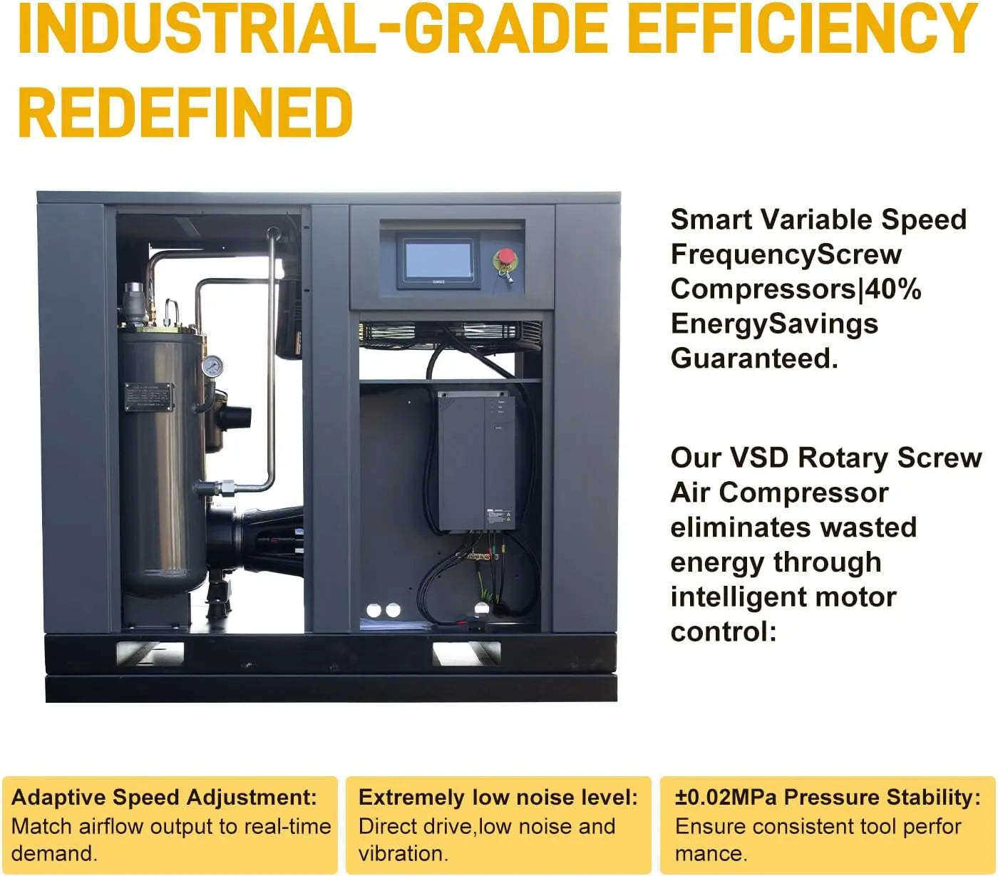 HPDMC Air Compressor DAVV Heavy-Duty Industrial Rotary Screw Air Compressor with Variable Frequency Drive - 30HP (22KW), 112CFM @ 150PSI, 460V 3-Phase, High-Efficiency Performance