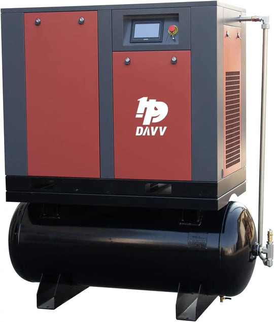 HPDMC Air Compressor DAVV Heavy-Duty Variable Frequency Drive Rotary Screw Air Compressor System - 30HP (22KW), 112CFM @ 150PSI, 120 Gallon ASME Tank, 460V 3-Phase, Industrial Base-Mounted