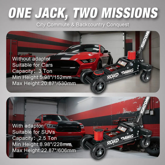Torin Inc. Floor Jack ROAD DAWG 3 Ton Big Wheel Off-Road Jack, Professional Aluminum and Steel Racing Floor Jack with Dual Pistons Pump, Lift for Trucks, SUVs, ATVs Off road Vehicles,6000lb Capacity