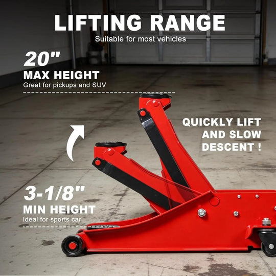 Torin Inc. Floor Jack 3 Ton Floor Jack, 6600LBS Capacity Hydraulic Car Jack, Low Profile Portable Jack with Dual Pumps, Quickly Lift Steel Service Jack, Lifting Range 3-1/8" Min to 20" Max Red