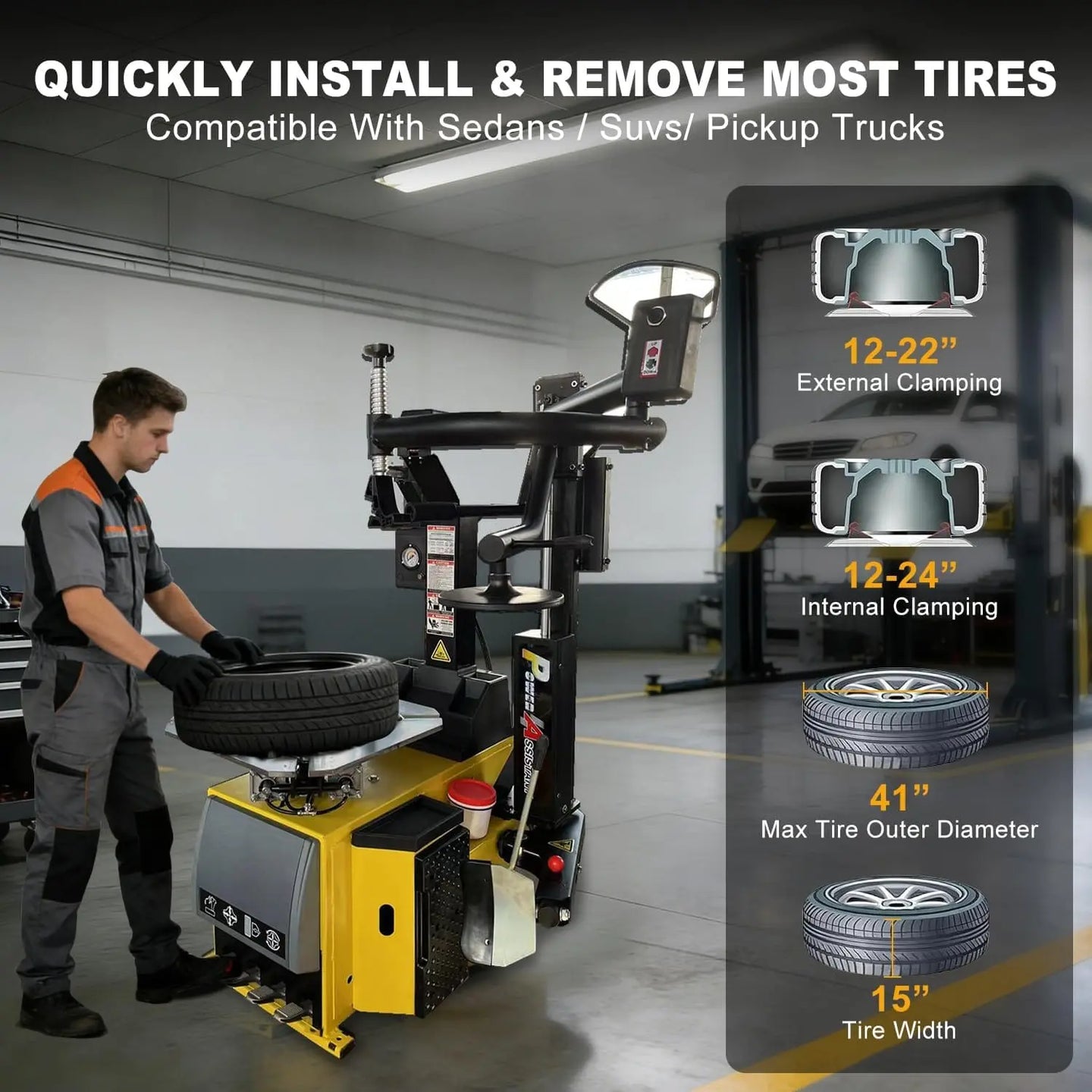 Torin Inc. Tire stripping machine Tire Changer and Automatic Wheel Balancer Combo with Rear-Tilt & Auto Measurement, 110V for 10-26" Rims, Premium Tire Shop Equipment System