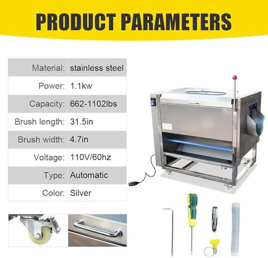 Torin Jacks Peeler 300-500 KG/Hour Capacity Commercial Potato Peeler and Washer 300-500 KG/Hour Capacity 1100W Roller Brush Type Potato Peeling Machine (Potato Peeler & Washer)